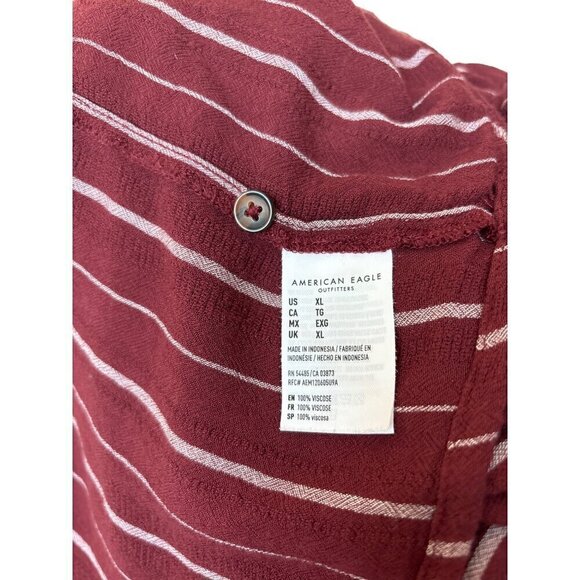 American Eagle Button Front Blouse  Women XL  Maroon with White Stripes Viscose - Picture 6 of 8